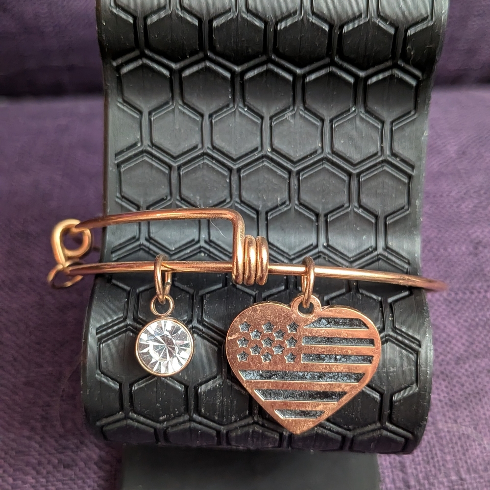 USA Heart Charm Bracelet with Crystal Accent